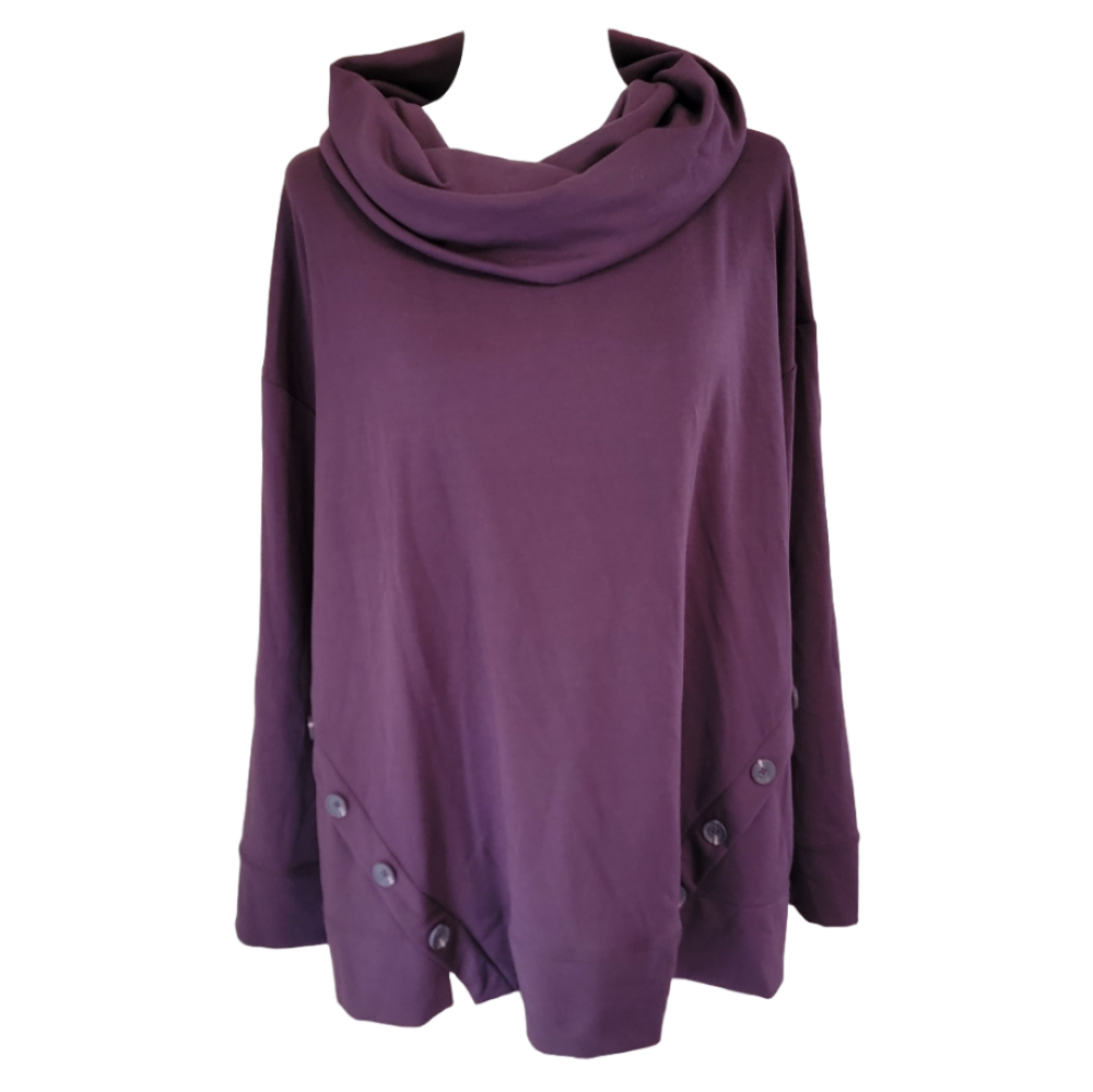 DB Sunday Maroon Cowl Neck Pullover with Button Embellishments Size 1X NWT